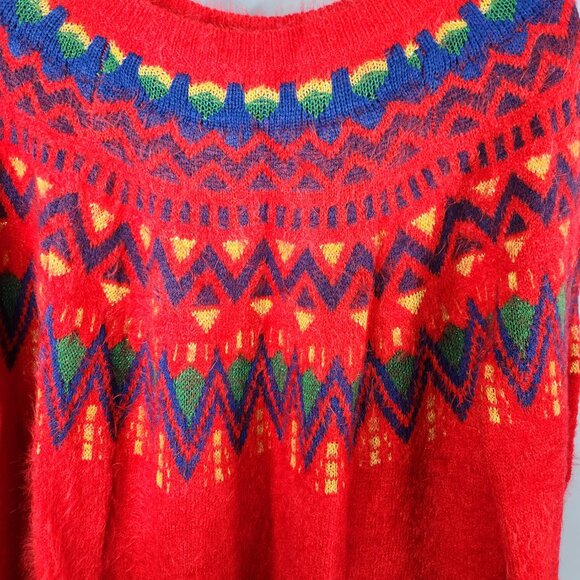 Time and Tru Women's Fair Isle Pullover Sweater Crew Neck Size M 8-10 Red (PP-6) - Picture 2 of 6